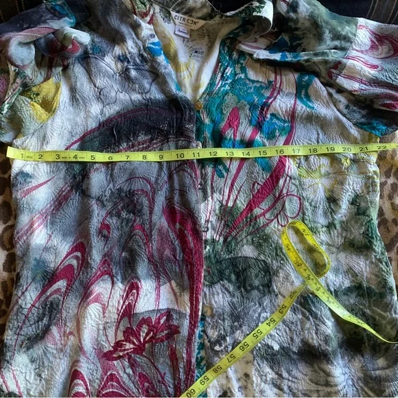 CITRON Santa Monica watercolor print blouse button up top silk XL shirt abstract - Picture 9 of 9